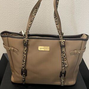 Spartina 449 Genuine Leather Tan Satchel with Leopard Print Straps